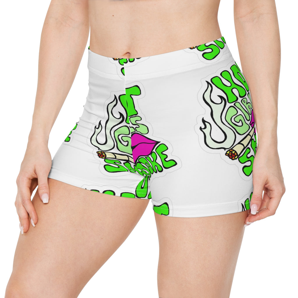 Women's Shorts — 'Hot Girl Smoke' Neon Lip Cannabis Graphic All-Over Print