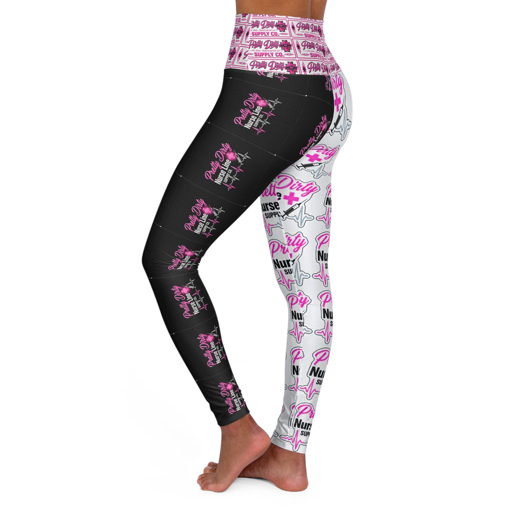 Pretty Nurse Support High-Waisted Yoga Leggings - Pink & Black All-Over Print