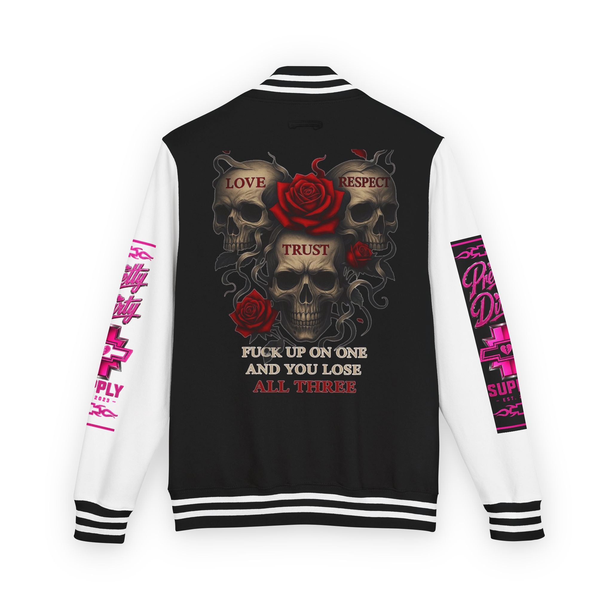 Letterman Jacket — Skull & Roses “Love Respect Trust” Varsity Jacket