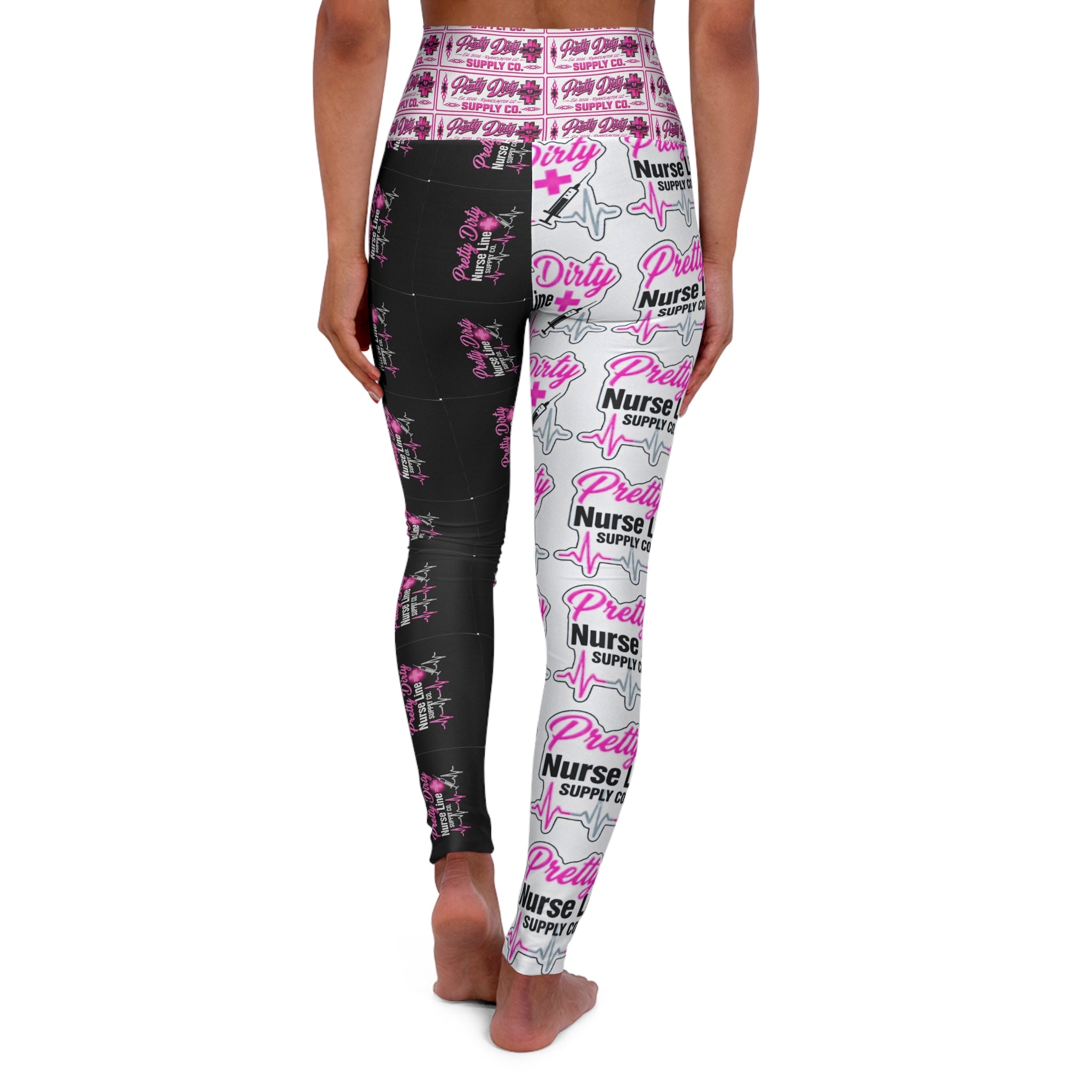 Pretty Nurse Support High-Waisted Yoga Leggings - Pink & Black All-Over Print