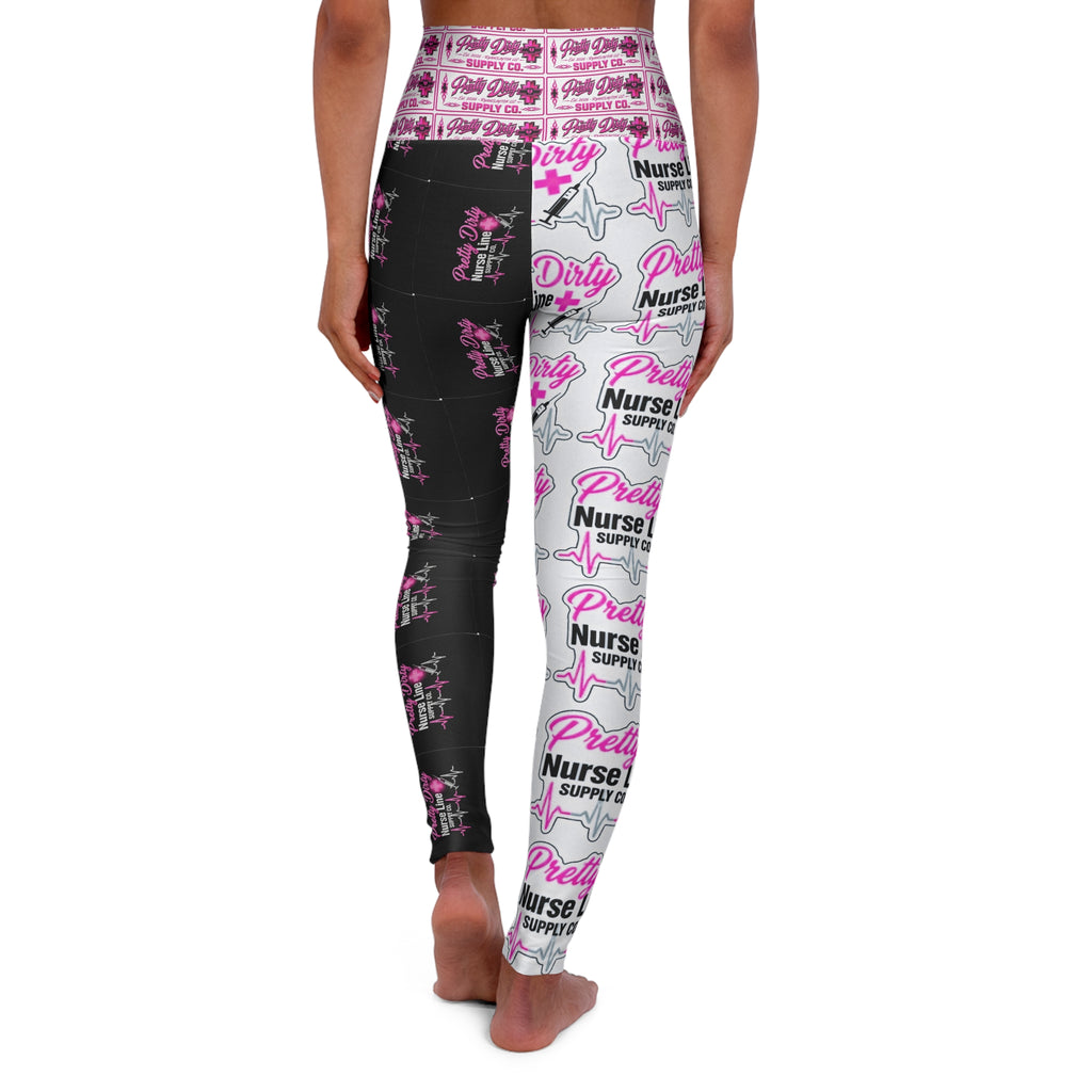 Pretty Nurse Support High-Waisted Yoga Leggings - Pink & Black All-Over Print