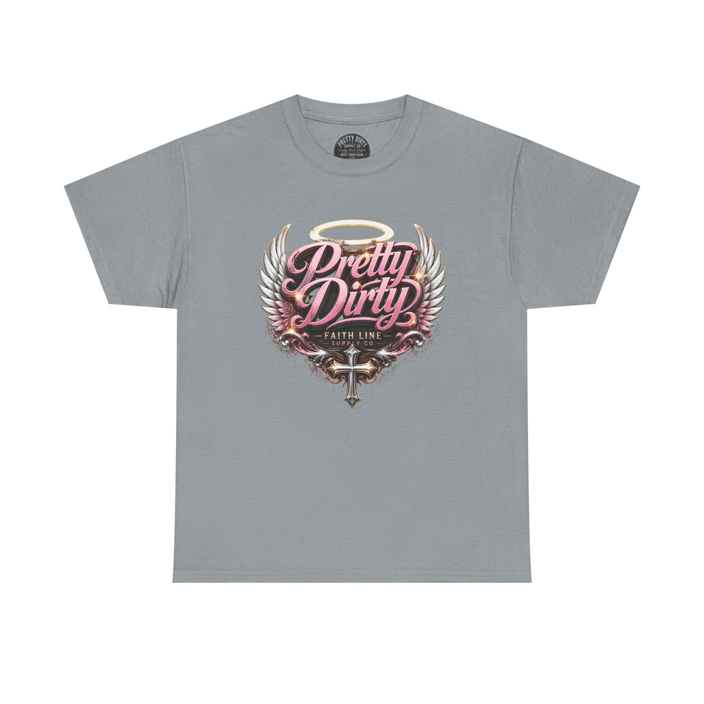 Pretty Dirty Graphic Tee — Vintage Winged Cross Design