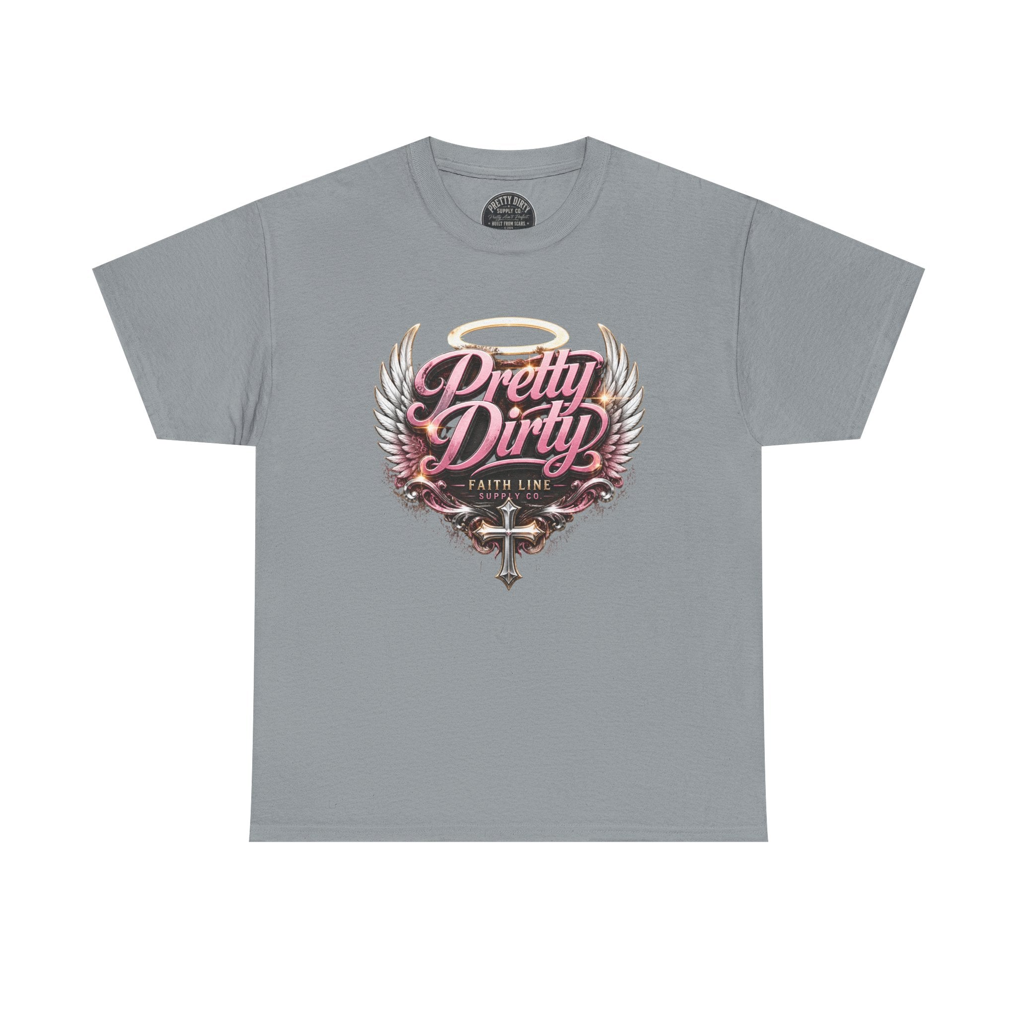 Pretty Dirty Graphic Tee — Vintage Winged Cross Design