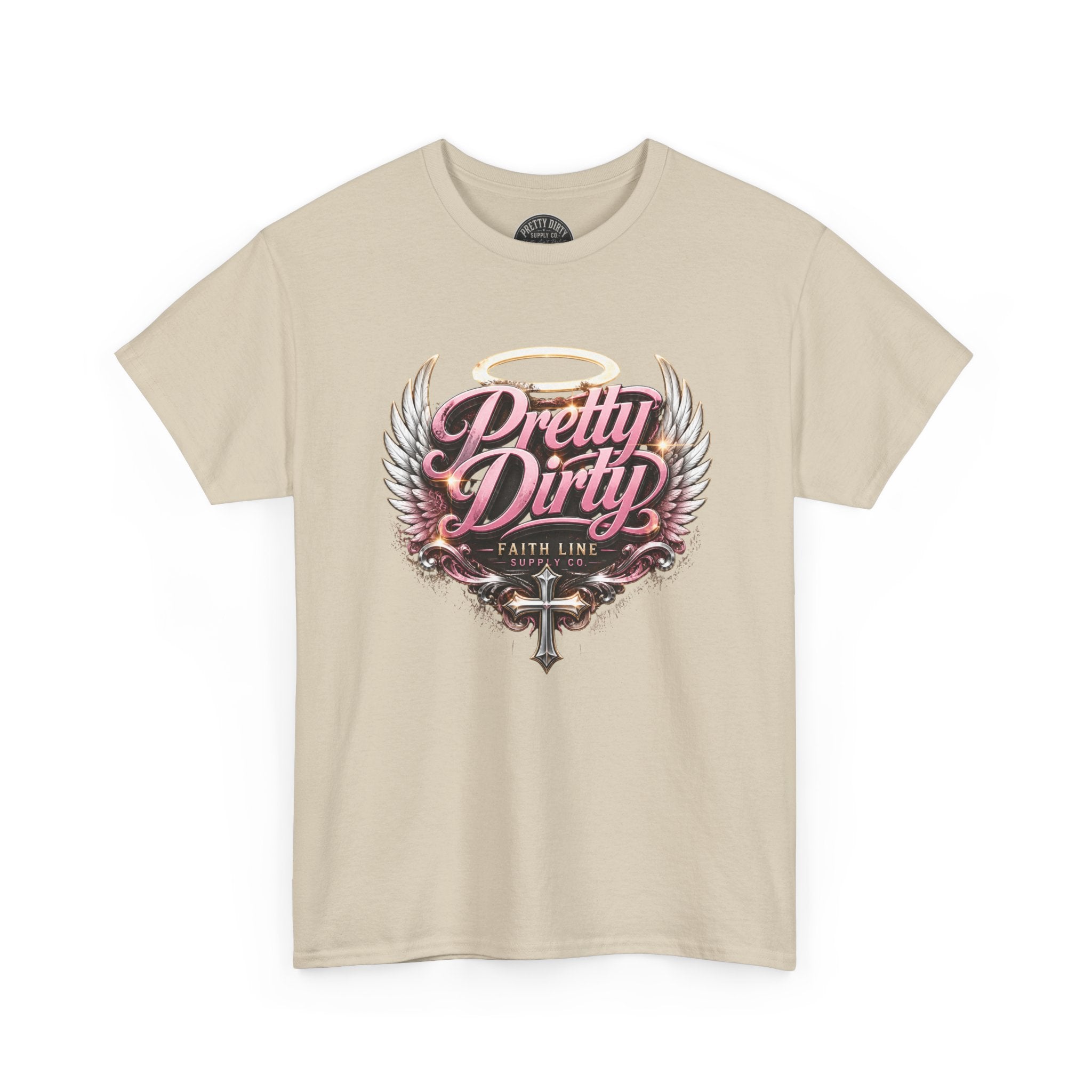 Pretty Dirty Graphic Tee — Vintage Winged Cross Design