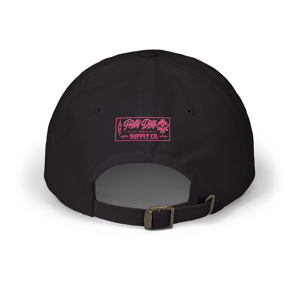 Dad Cap with Distressed Round Logo — Vintage Pretty Dirty Supply Co. Embroidered Hat