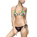 Graphic Triangle Bikini Swimsuit - Vibrant Green Pink Skull Design