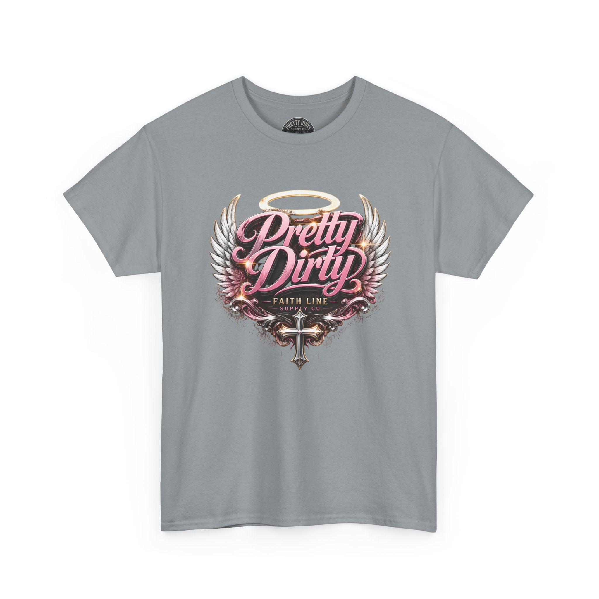 Pretty Dirty Graphic Tee — Vintage Winged Cross Design