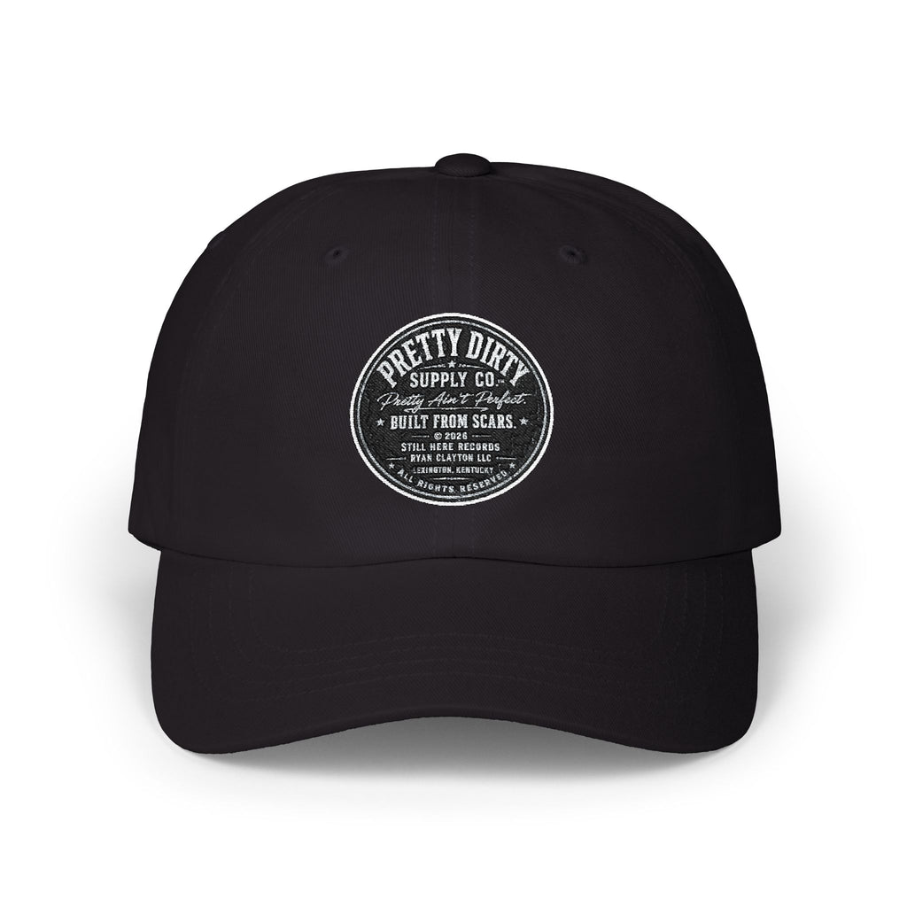 Dad Cap with Distressed Round Logo — Vintage Pretty Dirty Supply Co. Embroidered Hat