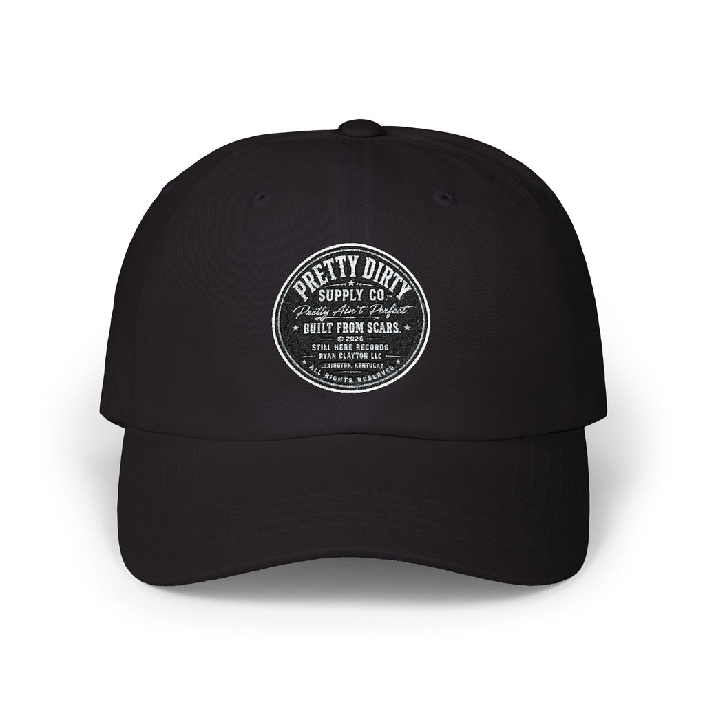 Dad Cap with Distressed Round Logo — Vintage Pretty Dirty Supply Co. Embroidered Hat