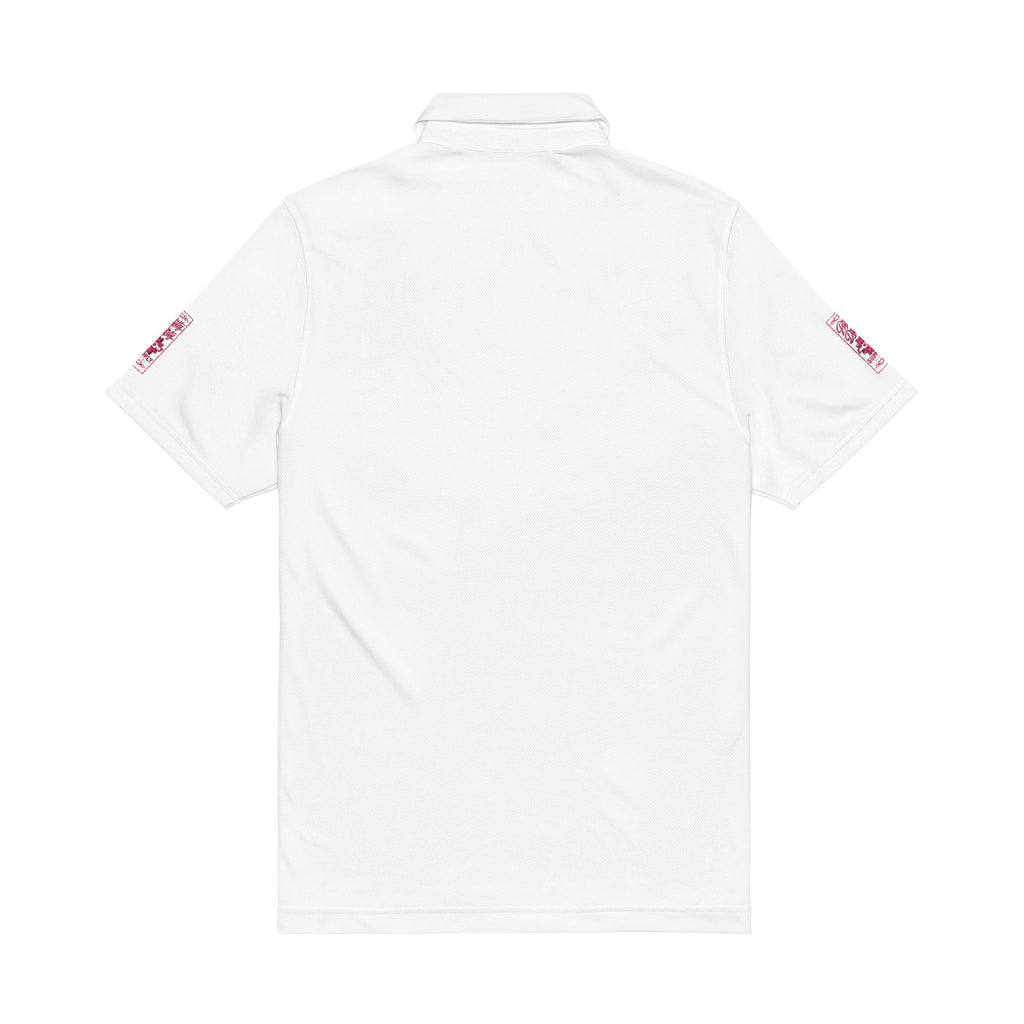 Embroidered Men's Performance Polo — White Under Armour Style (Circular Chest Crest)