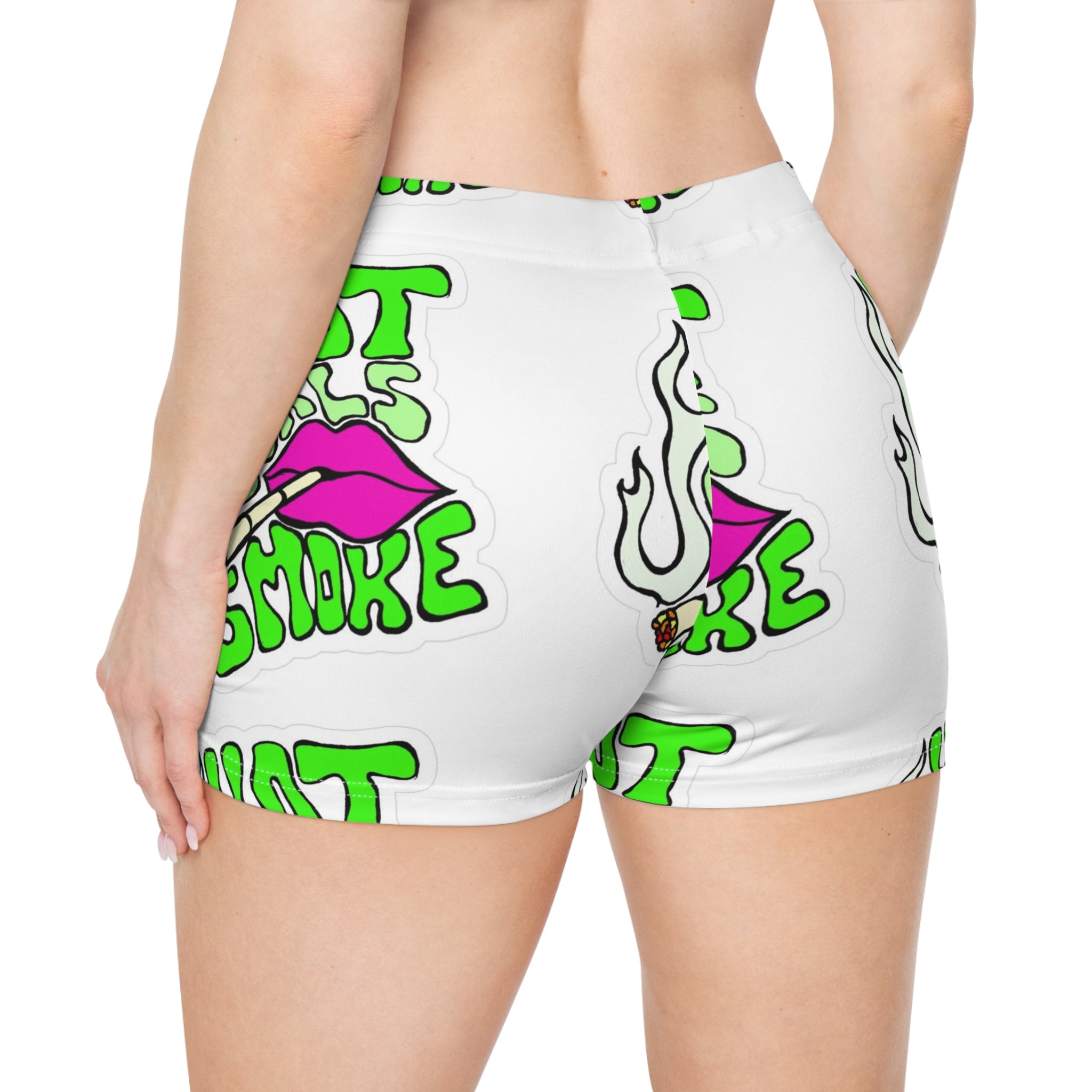 Women's Shorts — 'Hot Girl Smoke' Neon Lip Cannabis Graphic All-Over Print