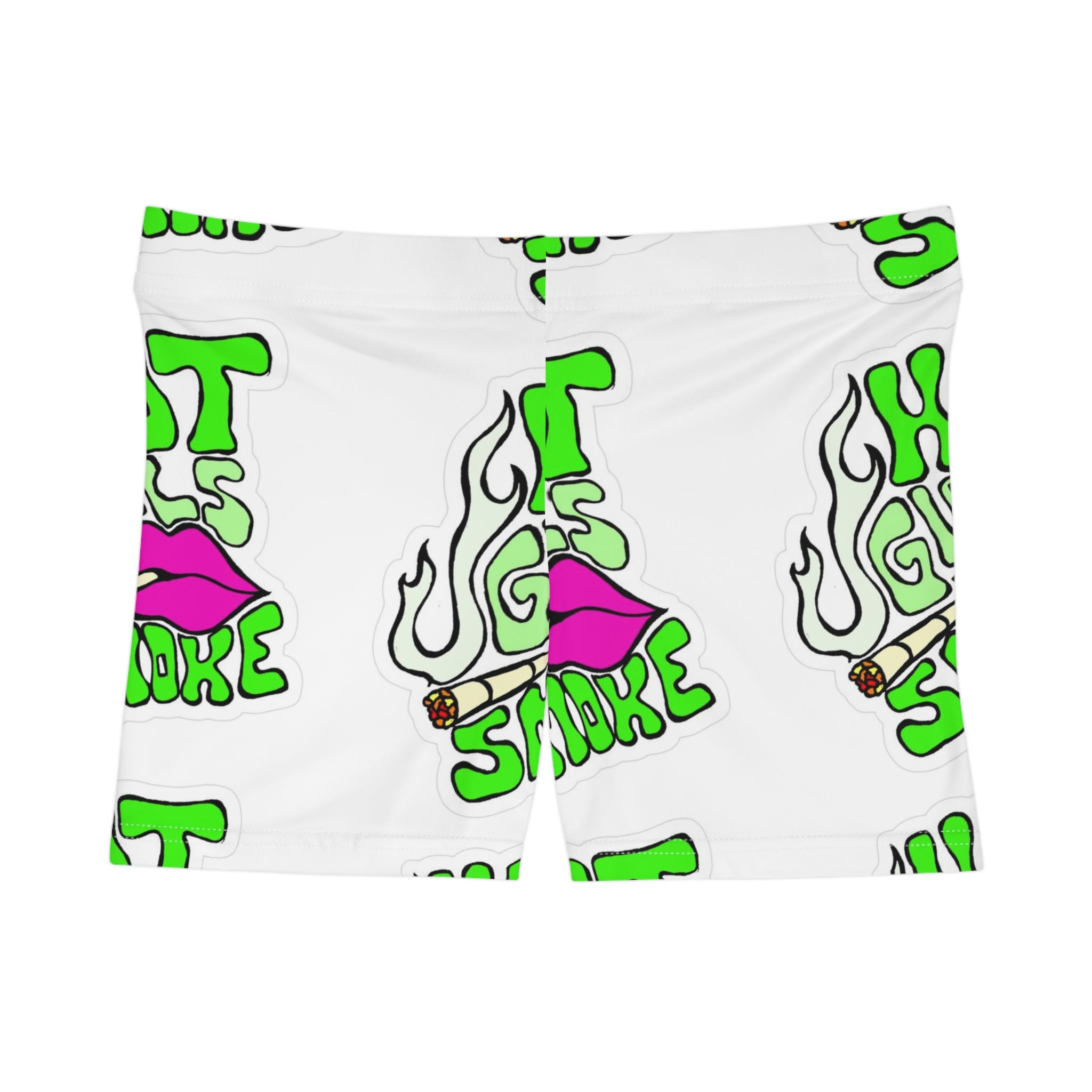 Women's Shorts — 'Hot Girl Smoke' Neon Lip Cannabis Graphic All-Over Print