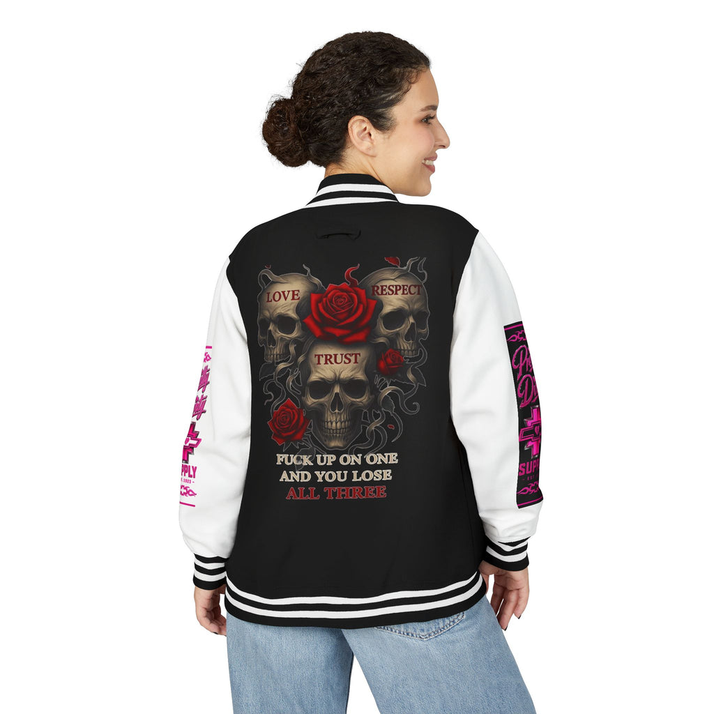 Letterman Jacket — Skull & Roses “Love Respect Trust” Varsity Jacket