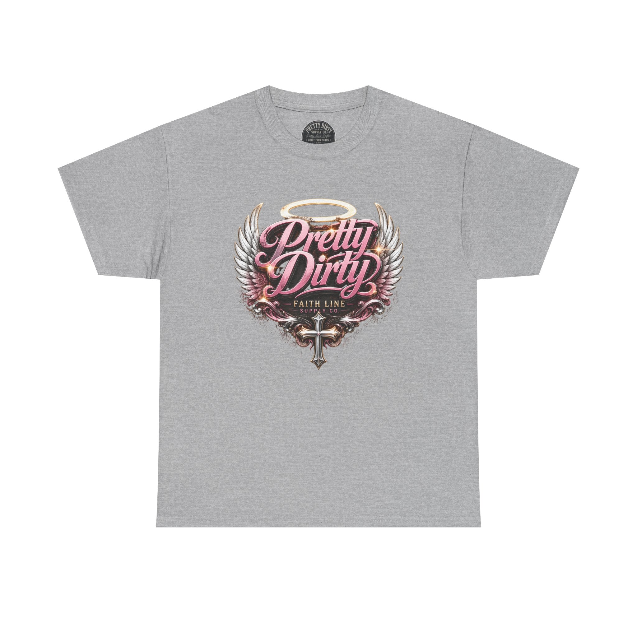 Pretty Dirty Graphic Tee — Vintage Winged Cross Design