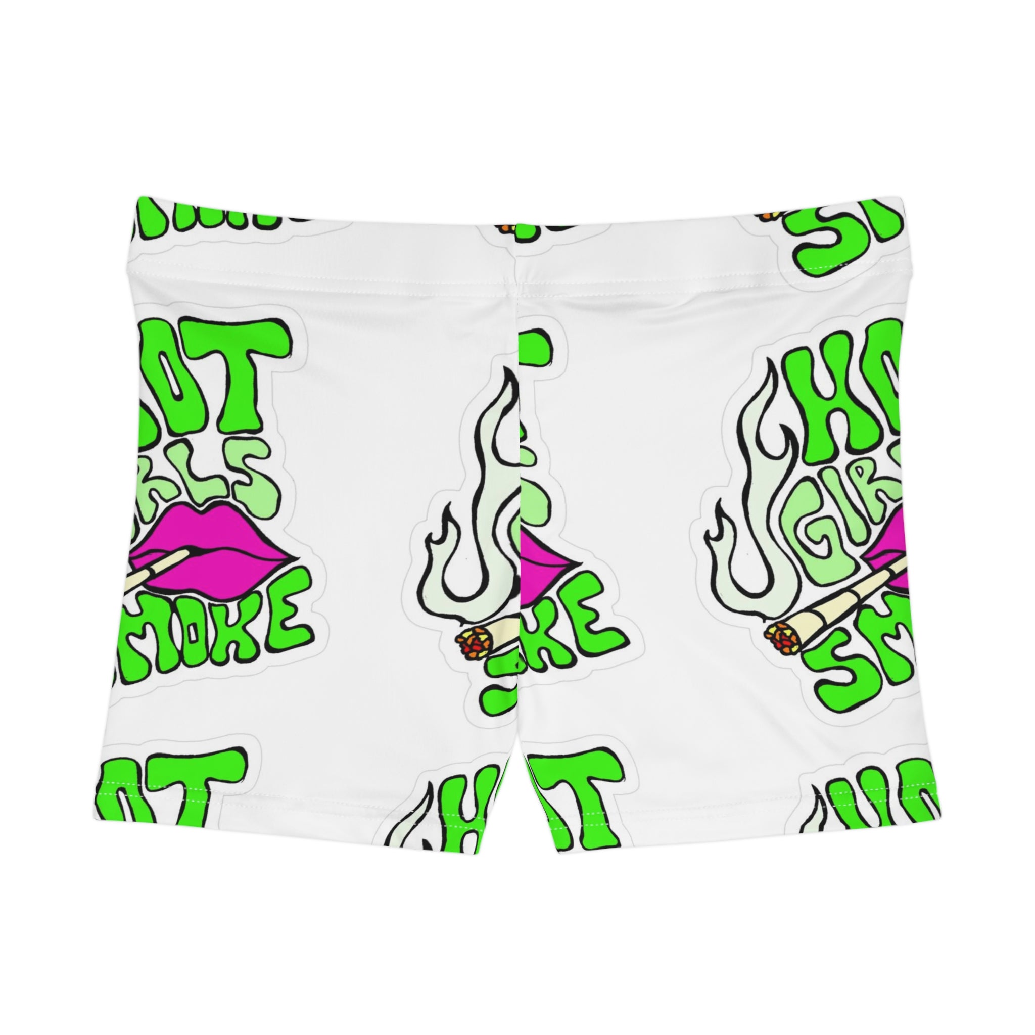 Women's Shorts — 'Hot Girl Smoke' Neon Lip Cannabis Graphic All-Over Print