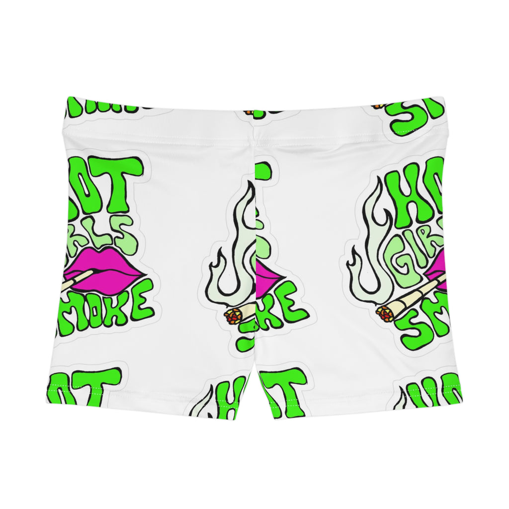 Women's Shorts — 'Hot Girl Smoke' Neon Lip Cannabis Graphic All-Over Print
