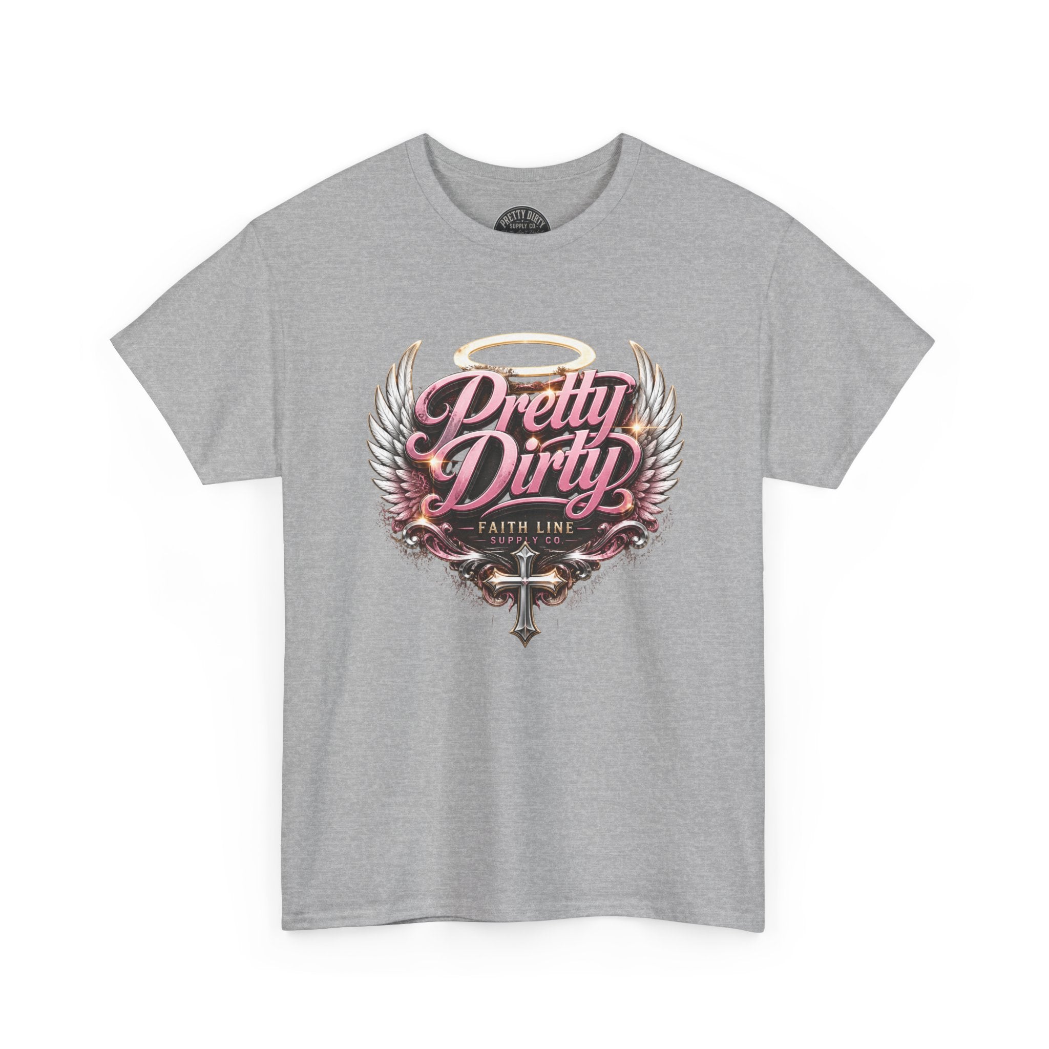 Pretty Dirty Graphic Tee — Vintage Winged Cross Design