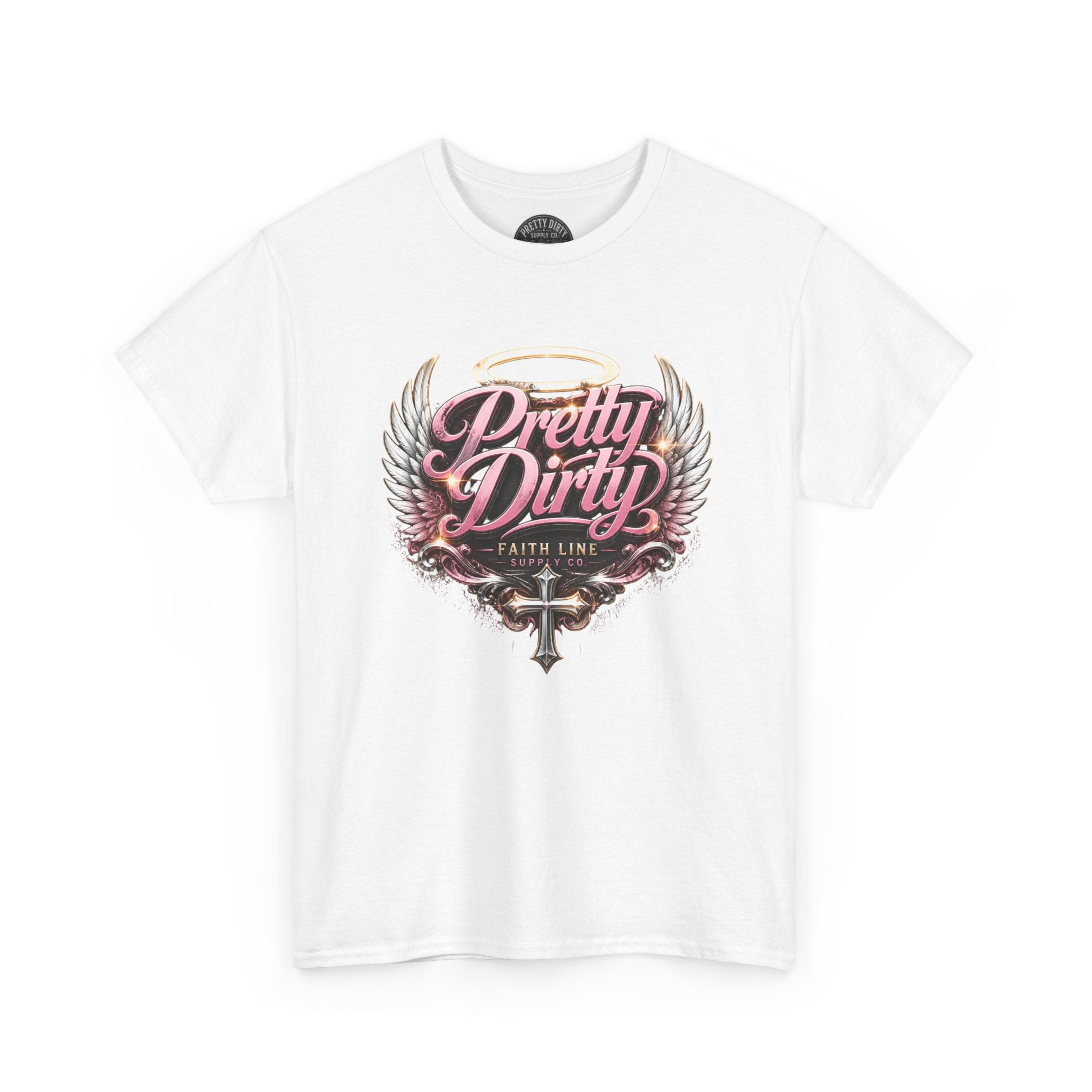 Pretty Dirty Graphic Tee — Vintage Winged Cross Design