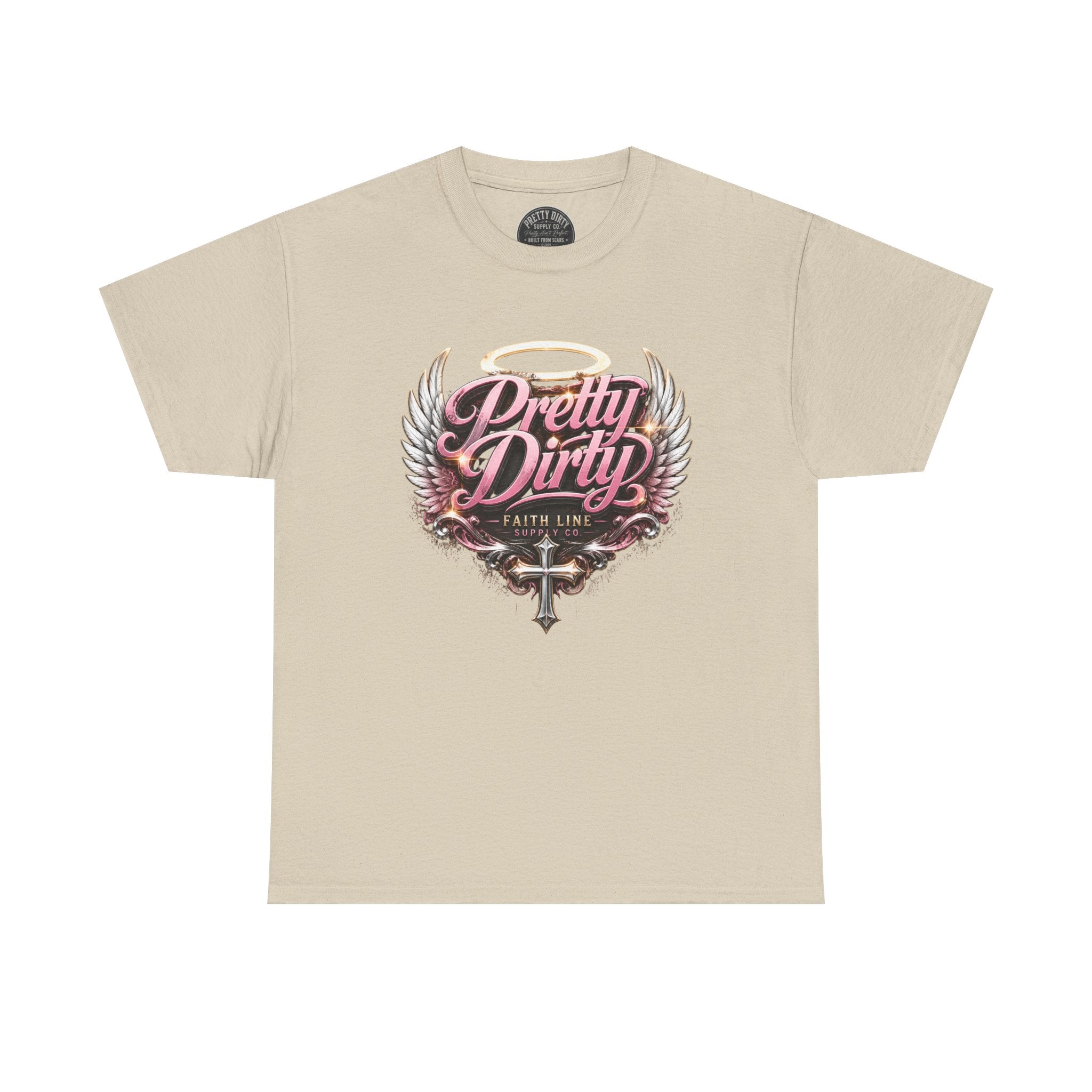 Pretty Dirty Graphic Tee — Vintage Winged Cross Design